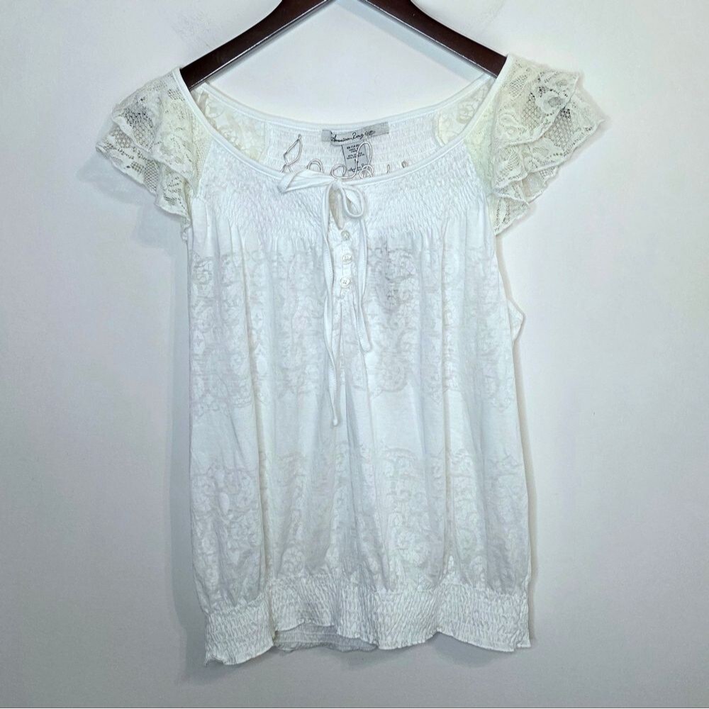 American Rag White And Cream Peasant Boho Coquette Top Brand New Size Large